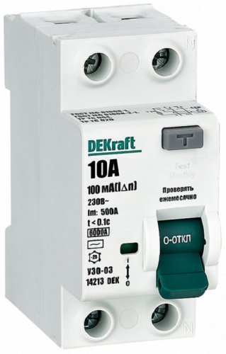 Выключатель дифференциального тока УЗО DeKraft УЗО-03 2п 10А 100мА 6,0кА тип AC фото Выключатель дифференциального тока УЗО DeKraft УЗО-03 2п 10А 100мА 6,0кА тип AC картинка